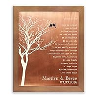 Lucky Tusk Bare Tree Love Birds Personalized Corinthians Verse Faux Copper Tin 10 Year Anniversary Keepsake Gift #1305,