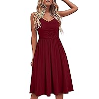 Casual Dresses for Women Sleeveless Cotton Summer Beach Dress A Line Spaghetti Strap Sundresses with Pockets Midi Dress