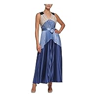 DKNY Womens Pleated Zippered Belted Sleeveless Surplice Neckline Maxi Evening Fit + Flare Dress