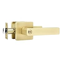 1 Pack Entry Door Lock with Keys, Gold Door Handles for Interior or Exterior Door Use, Heavy Duty Front Door Levers, Sleek Door Knobs