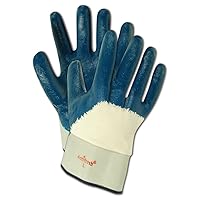 MAGID MultiMaster 1591P Jersey Glove, Blue Nitrile Palm Coating, Safety Cuff, Men's (One Dozen)