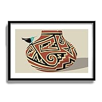 Native American Pottery, Southwest Art Print, Hummingbird Art, Southwestern Decor, Mid Century Modern, Mexican Folk Art, Pueblo Pottery Unframed #712 11x17 Inches