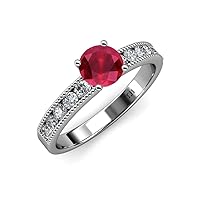 Ruby & Natural Diamond Engagement Ring Milgrain Work 1.65 ctw 14K White Gold