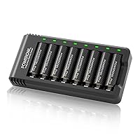 POWEROWL Goldtop Rechargeable AA Batteries PRO w/ 8 Bay Charger, High Capacity 2800mAh, Premium NiMH Double A Battery -8 Count