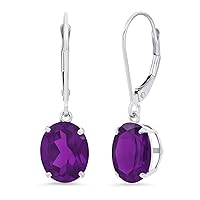Amazon Collection 14k White Gold 8 x 10mm Oval February Birthstone Amethyst Dangle Earrings for Women with Leverbackss