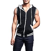 Victorious Men's Lightweight Athletic Casual Sleeveless Contrast Zipper Hoodie