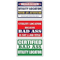 (x3) Certified Bad Ass Utility Locator with an Attitude Stickers | Funny Occupation Job Career Gift Idea | 3M Vinyl Sticker Decals for laptops, Hard Hats, Windows
