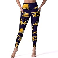 Construction Machinery Trucks Casual Yoga Pants with Pockets High Waist Lounge Workout Leggings for Women