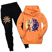 Child FNAF Sundrop Hoodies Sweatshirt and Sweatpants Suit Casual Tracksuit Sets with Pockets 2 Piece Outfit for Boys