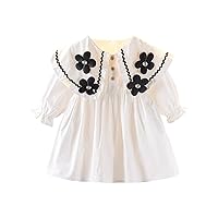 Toddler Girls Flower Applique Princess Dress Button Pleated Cute Party Dress Lantern Sleeve Elegant Birthday Dress