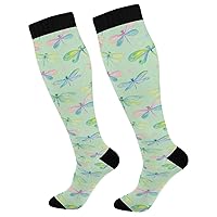 Cute Compression Socks Women Knee High for Teens Watercolor Dragonflies
