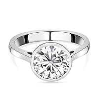 Bezel Set Engagement Rings For Women Solid 14K White Gold/925 Sterling Silver Round Cut 1.50 CT Solitaire Moissanite Wedding Ring