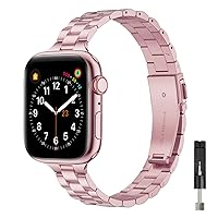 OMIU Metal Band Compatible with Apple Watch Bands 40mm 38mm 41mm 44mm 42mm 49mm 45mm for Women, Thin Stainless Steel Replacement Chain Straps for iWatch Ultra SE SE2 Series 9 8 7 6 5 4 3 2 1 (Rose