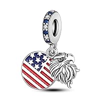 Eagle And America Flag Dangle Charm For Bracelet, Sterling Silver Charm, America Charm