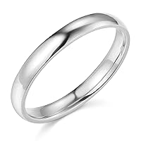 Solid 14k White Gold Ring Plain Wedding Band Classic Polished Finish Regular Fit, 3 mm Size 9.5