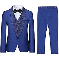 Boys Formal 3 Pieces Blazer Slim Fit Suits Tuxedo Jacquard Shawl Lapel Jacket Vest Pants Prom Party Wedding