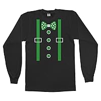 Threadrock Big Boys' Green Tuxedo Bow Tie & Suspenders Youth Long Sleeve T-Shirt