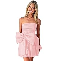 Strapless Homecoming Dresses A-Line Prom Dress Short Ball Gown with Bow Cocktail Party Gowns for Teens