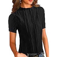 MEROKEETY Women's 2024 Short Sleeve Mock Neck Textured T Shirts Summer Casual Tee Tops