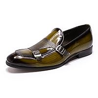 Men's Loafers Formal Dress Patent Leather Double Buckle Monk Strap Loafers Comfortable Fashion Casual Tuxedo Loafers for Men