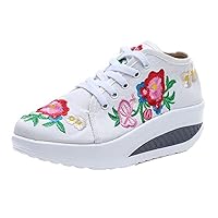 Women and Ladies Embroidery Lace Up Platform Casual Sneaker Shoes