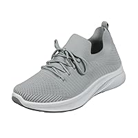 Women's Fashion Sneakers Running Walking Shoes Ladies Fashion Breathable Mesh Knitted Lace Up Flat Bottomed Casual