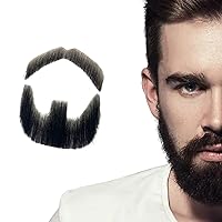 Fake Beard Human Hair Full Hand Tied Facial Hair Black Goatee False Beards Lace Invisible Fake FaceMustache for Entertainment Drama Party Costume Party (Style-1, Black)