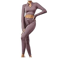 Women's 2 Piece Track Outfits Cropped T-Shirt and Yoga Pants Tracksuit Set Stretch Activewear for Fitness Jogger