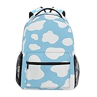 ALAZA White Blue Cow Spot Print Backpack Purse with Multiple Pockets Name Card Personalized Travel Laptop School Book Bag, Size S/16 inch