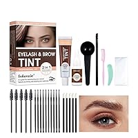 2024 Upgraded 2-In-1 Eyelash & Eyebrow Tinting Kit for Natural Bushy Eyebrow and Long Lasting Lashes - Professional DIY Lash & Brow Color Set, Lasts 6 Weeks - Salon & Home Use (1# Chestnut)