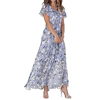Dresses for Women 2024 Maxi V Neck Floral Elegant Sundresses Casual Trendy Flowy Empire Waist Sun Dress