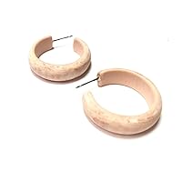 Beige Marbled Simple Hoop Earrings | vintage matte lucite hoops - SIM-BR-1