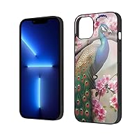 Peacock On Flower Tree Printed Case for iPhone 14 Cases 6.1 Inch - Tempered Glass Shockproof Protective Phone Case Cover for iPhone 14,Not Yellowing