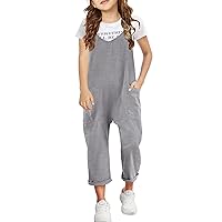 Toddler Romper Boy Girls Casual Sleeveless Jumpsuits Spaghetti Strap Loose Overalls Rompers Long Pants (Grey, 6-7 Years)