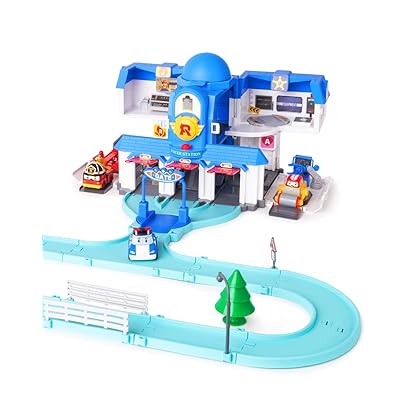 Robocar Poli Toys Exclusive, Transforming Headquarter Station Playset, Rescue Center Race Track Set (with Jin Figure) for Diecast Metal Toy Cars