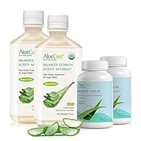 Organic Aloe Vera Digestion Pack - 4 Pieces - 2 x 500ml Natural Flavor Juice, 2 x Probiotic + Enzyme