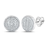10kt Gold Mens Baguette Diamond Circle Cluster Earrings 1/2 Cttw Fine Jewelry For Him