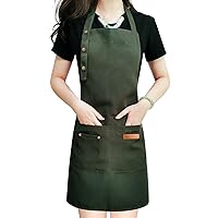 Apron for Men Women with Adjustable Straps and Large Pockets, Canvas Cotton Cooking Kitchen Chef Bib Aprons Waterproof Green