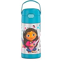 THERMOS FUNTAINER 12 Ounce Stainless Steel Vacuum Insulated Kids Straw Bottle, Gabby's Dollhouse