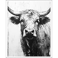 A SLICE IN TIME Black & White Cool Cow Ox Decorative Glossy Paper Print for Walls & Decoration. Shipped Flat with Cardboard Backing. (8 x 10 inches)