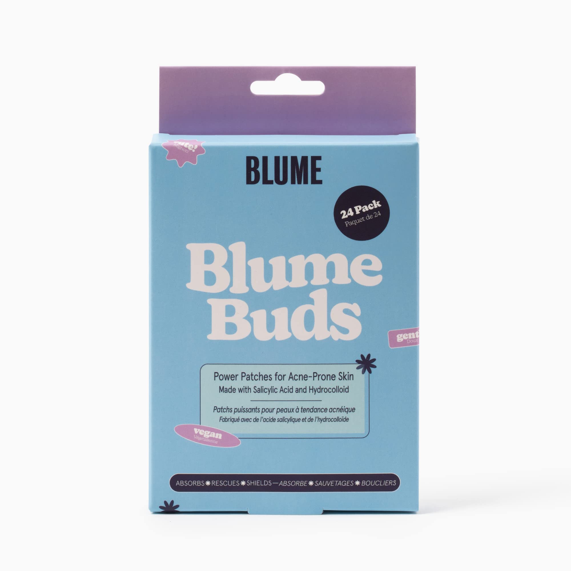 Blume Buds Power Acne Patches - Unscented Salicylic Acid + Hydrocolloid Patches - Calming Biodegradable Pimple Patches & Zit Stickers for All Skin Types (24 count)