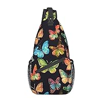Colorful butterfly pattern Print Unisex Chest Bags Crossbody Sling Backpack Lightweight Daypack for Travel Hiking