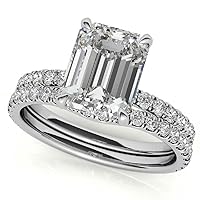 Moissanite Star Sterling Silver Genuine Moissanite Engagement Ring, Ethically, Authentically & Organically Sourced 4 CT Emerald Cut, Moissanite Bridal Rings, Wedding Ring Set