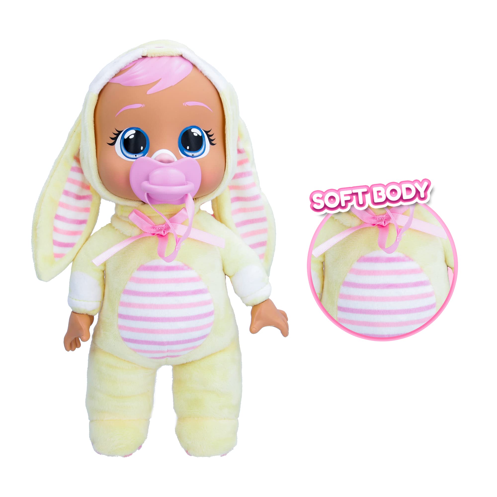Cry Babies Tiny Cuddles Bunnies Sally - 9 inch Baby Doll, Cries Real Tears, Yellow Bunny Themed Pajamas