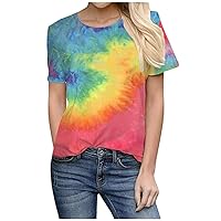 Tie Dye Shirts for Women Plus Size Tops Summer Casual Short Sleeve Loose T Shirt Junior Teen Girls Gradient Tees Multicolor
