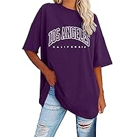 Los Angeles California 2024 Tee Shirts for Women Graphic Oversized Tops Funny Letter Print Half Sleeve Tunic Summer