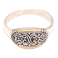 NOVICA Artisan Handmade 18k Gold Accented Cocktail Ring with Classic Motifs .925 Sterling Silver Indonesia Balinese Traditional 'Noble Tradition'