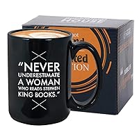 Readers Coffee Mug 15 oz, Never Underestimate A Woman Who Reads King Novels Bookworm Book Lovers Bookish Club Gift for Women, Black