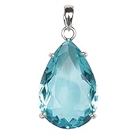 GEMHUB 97.50 Carat Blue Topaz Gemstone Pendant Without Chain, 925 Sterling Silver Pear Shape Topaz Pendant Without Chain