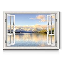 Renditions Gallery Canvas Nature Wall Art Paintings Window View Artwork Colorful Mountain Lake Modern Glam Romantic Wall Hanging Decorations for Bedroom Office Kitchen Prints - 18